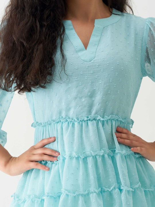 Self Design Mandarin Collar Layered Tiered Top