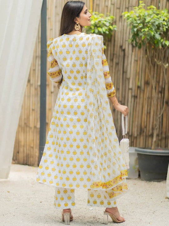 Ethnic Motifs Printed Straight Kurta with Trousers & Dupatta