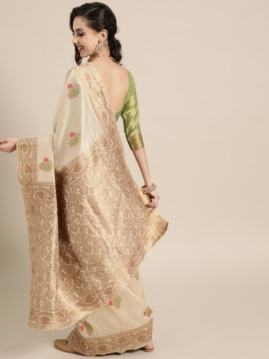 Ethnic Motifs Silk Blend Saree with Woven Design border