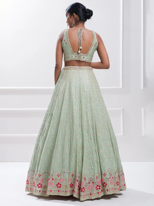 Embroidered Sequinned Semi-Stitched Lehenga & Unstitched Blouse With Dupatta