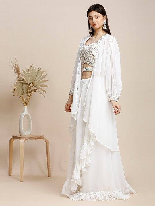 Embroidered Sequinned Ready to Wear Lehenga & Choli & Shrug