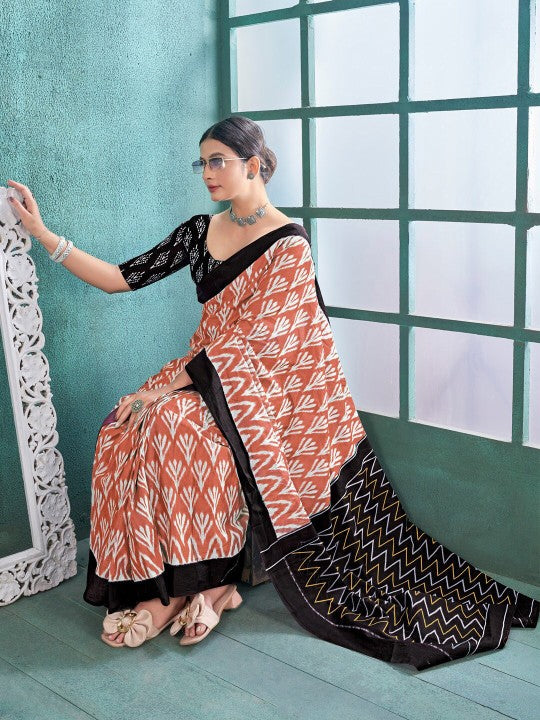 Ethnic Motifs Printed Poly Cotton Ikat Saree