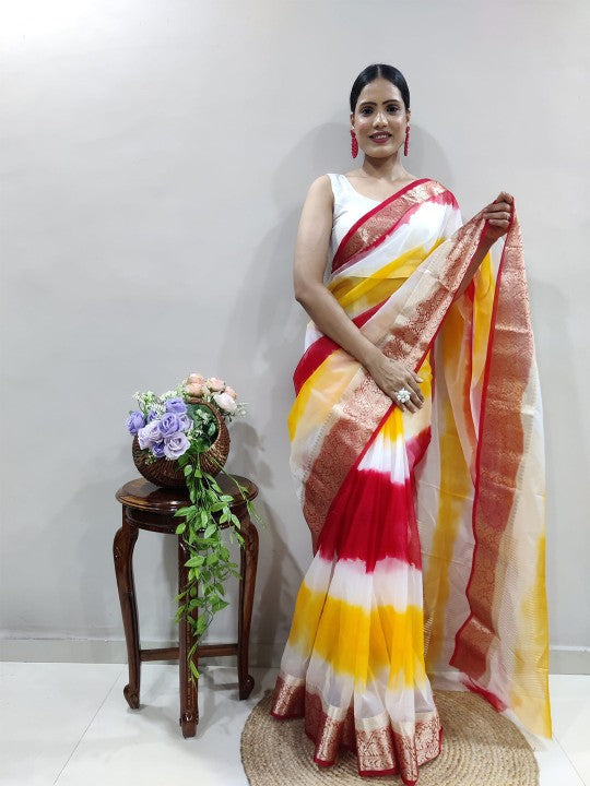 Tie and Dye Zari Organza Holi Saree