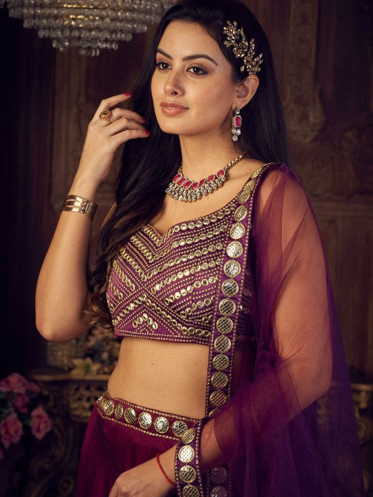 Embellished Thread Work Semi-Stitched Lehenga & Unstitched Blouse With Dupatta
