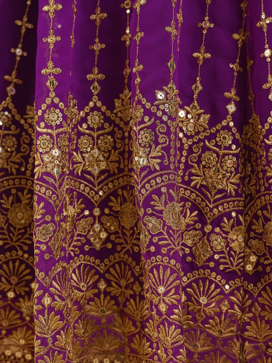 Floral Embroidered Shoulder Straps Sequinned Anarkali Kurta With Salwar & Dupatta
