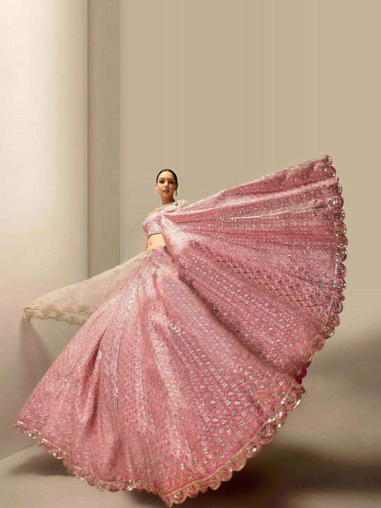 Embroidered Sequinned Semi-Stitched Lehenga & Unstitched Blouse With Dupatta