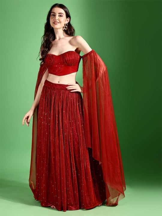 Embellished Beads and Stones Ready to Wear Lehenga & Unstitched Blouse