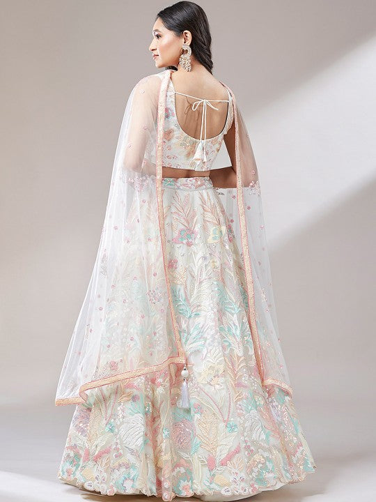 Embroidered Sequinned Semi-Stitched Lehenga & Unstitched Blouse With Dupatta