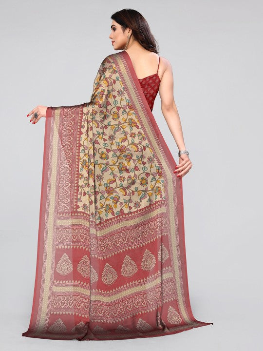 Floral Poly Chiffon Saree With Blouse Piece