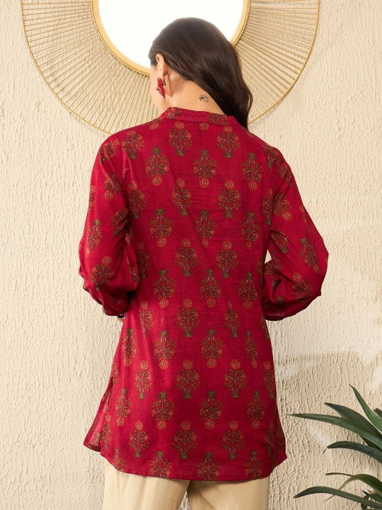 Floral Printed Mandarin Collar Top