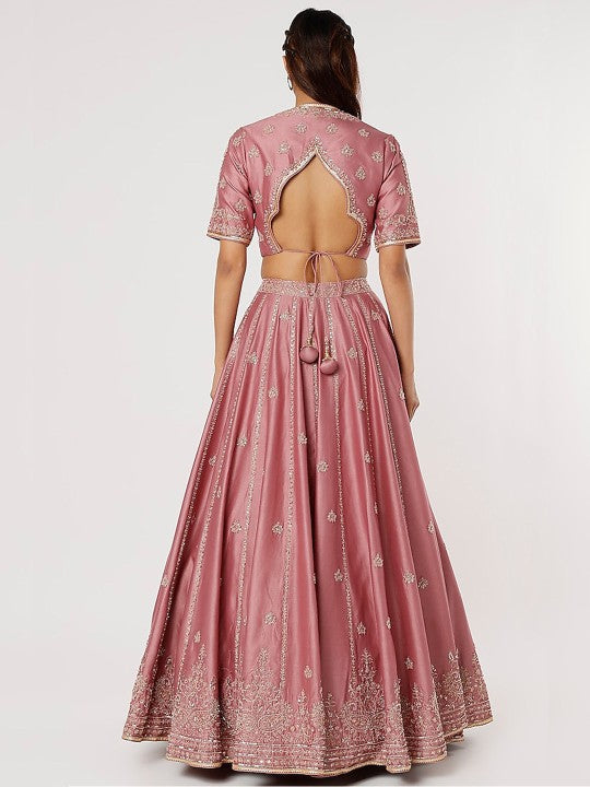 Embroidered Sequinned Semi-Stitched Lehenga & Unstitched Blouse With Dupatta