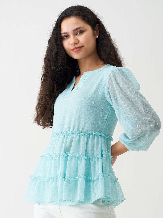 Self Design Mandarin Collar Layered Tiered Top