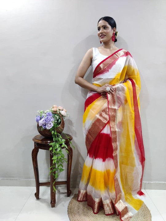 Tie and Dye Zari Organza Holi Saree