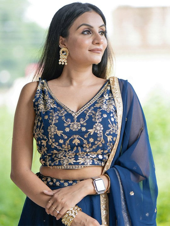 Embroidered Sequinned Ready to Wear Lehenga & Unstitched Blouse With Dupatta