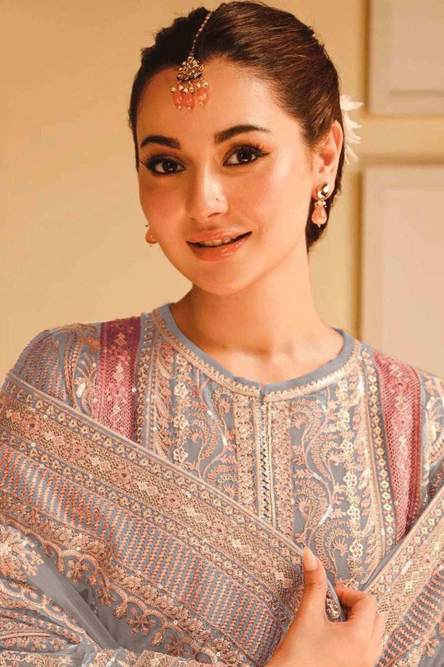 Grey Floral Sequins Embroidery Georgette Semi Stitched Suit