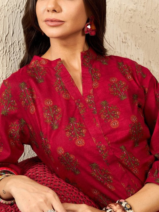 Floral Printed Mandarin Collar Top