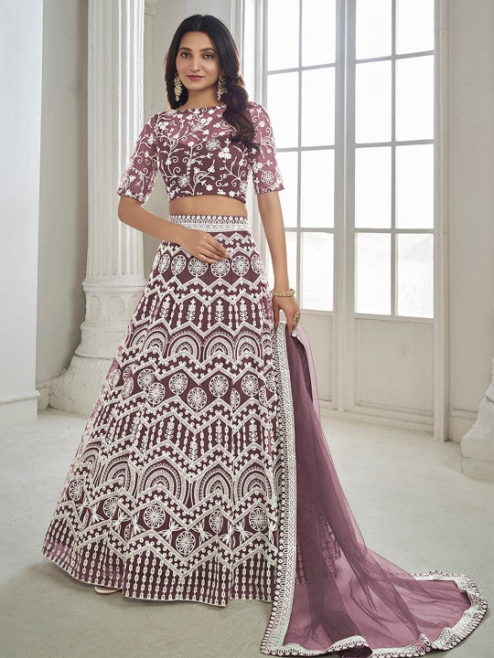 Embroidered Semi-Stitched Lehenga & Unstitched Blouse With Dupatta