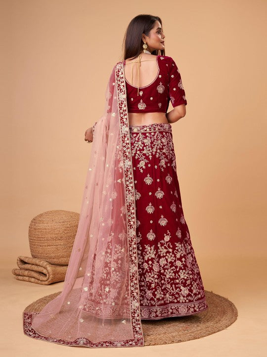 Embroidered Sequinned Semi-Stitched Lehenga & Unstitched Blouse With Dupatta