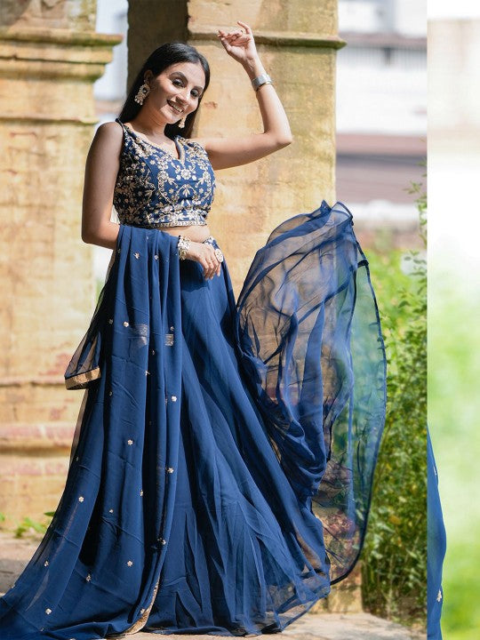 Embroidered Sequinned Ready to Wear Lehenga & Unstitched Blouse With Dupatta
