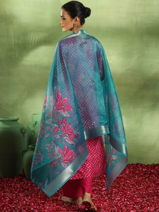 Bandhani Embroidered Sequinned Kurta with Trouser & Dupatta