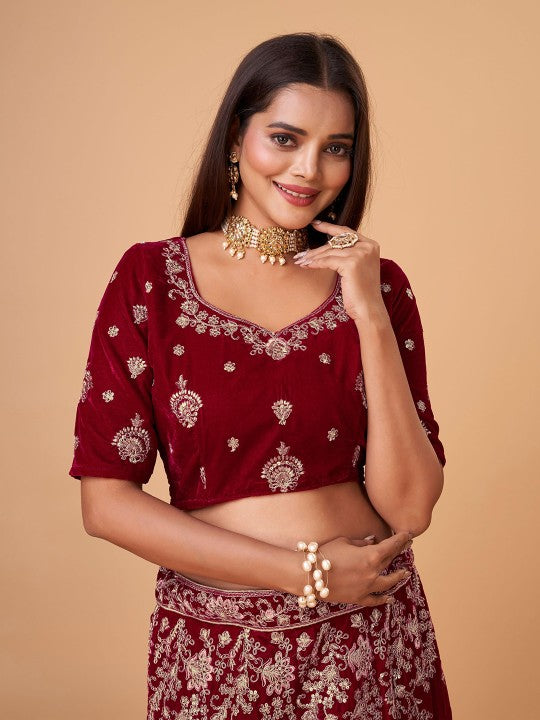 Embroidered Sequinned Semi-Stitched Lehenga & Unstitched Blouse With Dupatta
