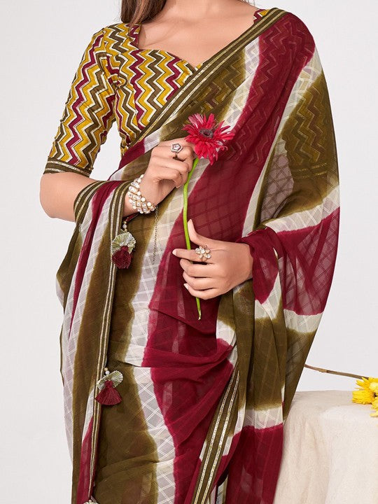 Striped zari Poly Georgette Sarees