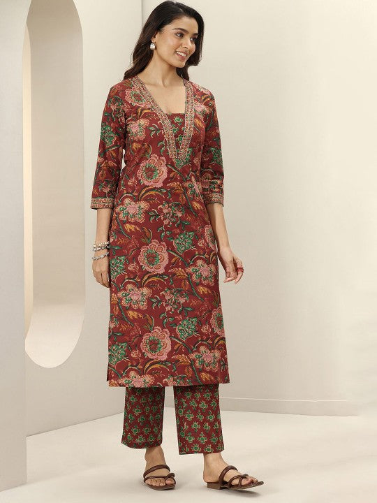 Women Floral Printed Regular Sequinned Kurta with Trousers & With Dupatta