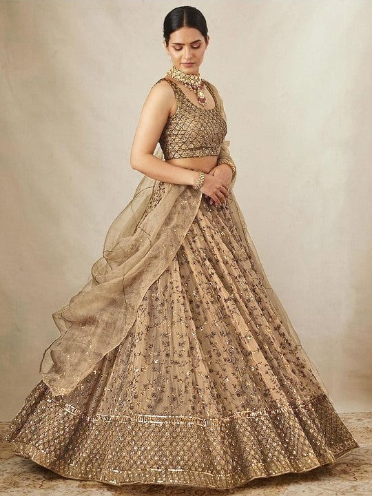 Embroidered Sequinned Semi-Stitched Lehenga & Unstitched Blouse With Dupatta