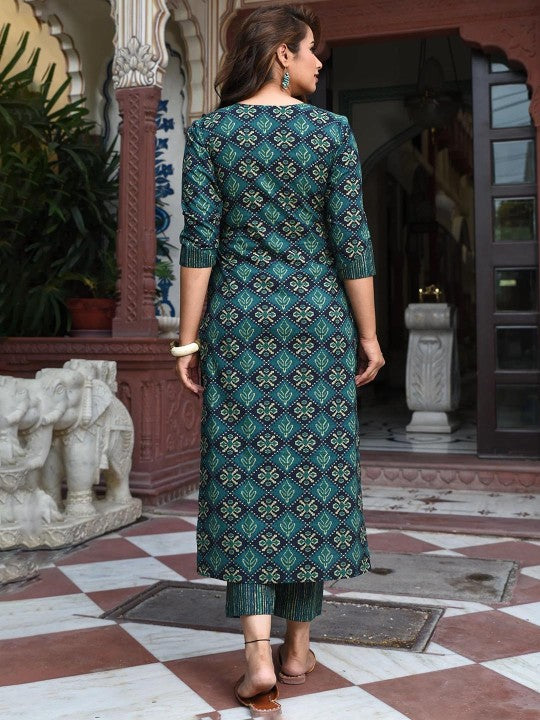 Women Printed Regular Kurta with Trousers & With Dupatta