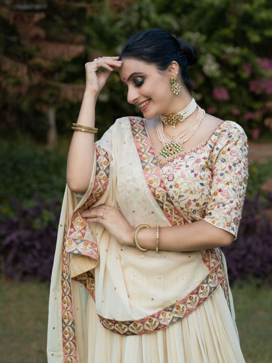 Embroidered Sequinned Semi-Stitched Lehenga & Unstitched Blouse With Dupatta