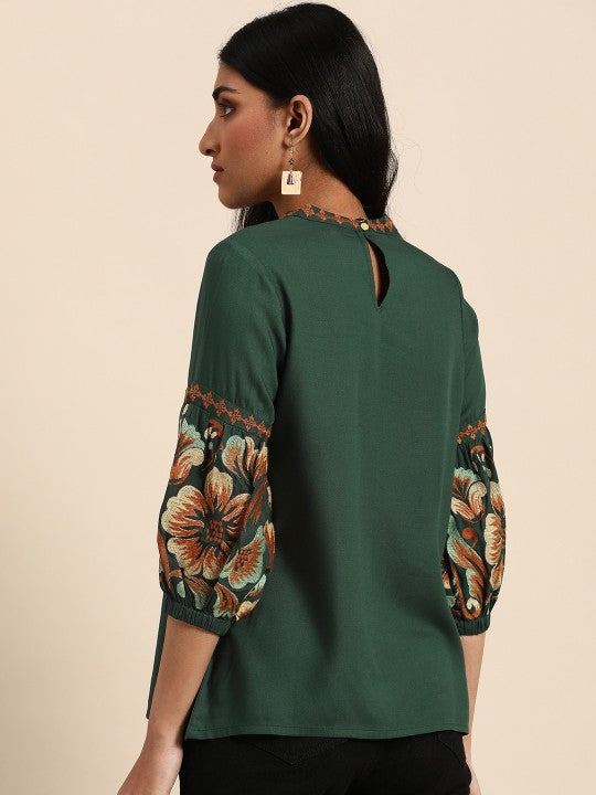 Green Embroidery Detail Top
