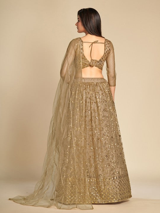 Embroidered Sequinned Semi-Stitched Lehenga & Unstitched Blouse With Dupatta