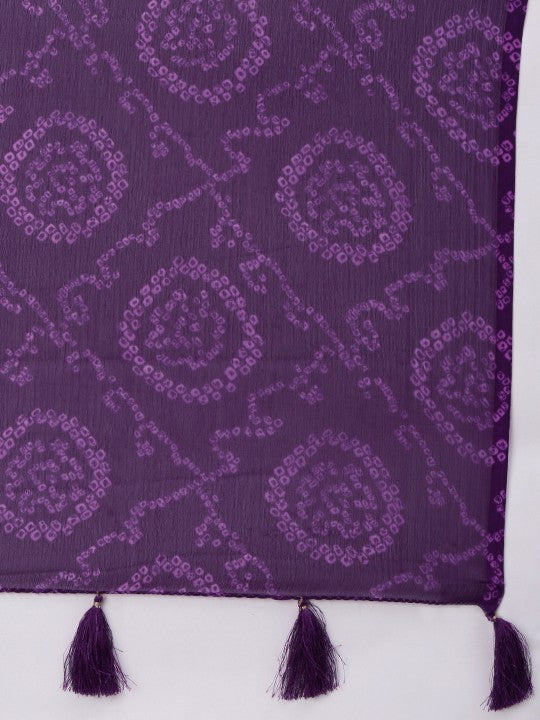 Purple Bandhani Poly Chiffon Bandhani Saree