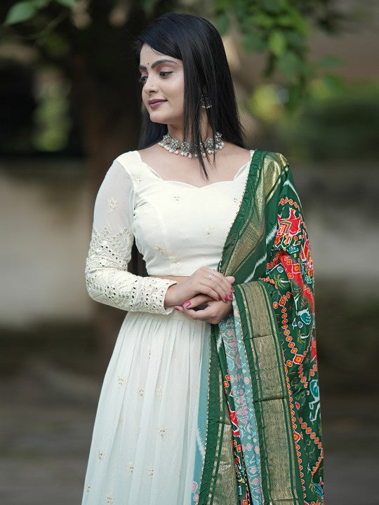 Embroidered Sequinned Semi-Stitched Lehenga & Unstitched Blouse With Dupatta
