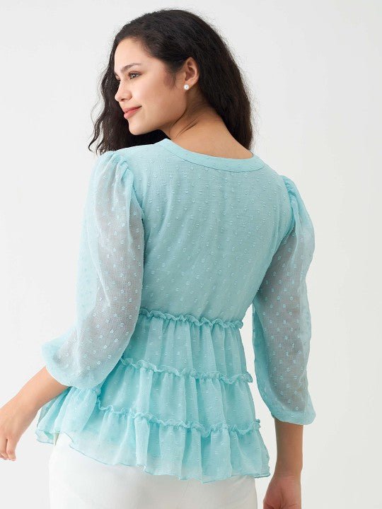 Self Design Mandarin Collar Layered Tiered Top