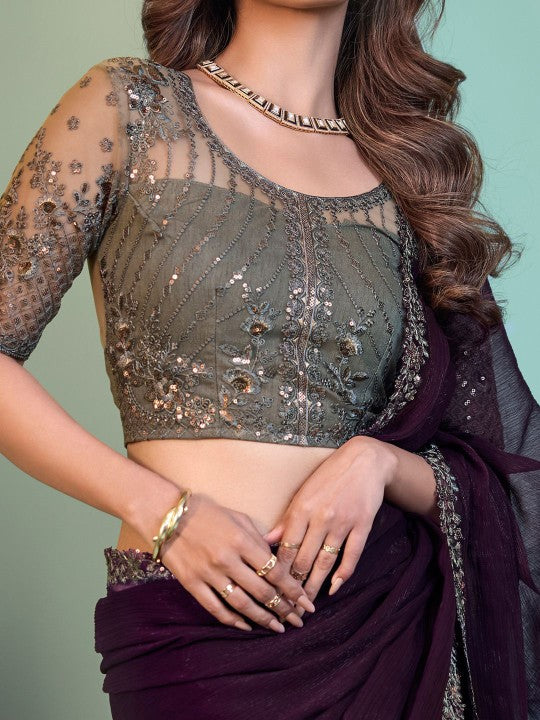 Embroidered Poly Chiffon Saree