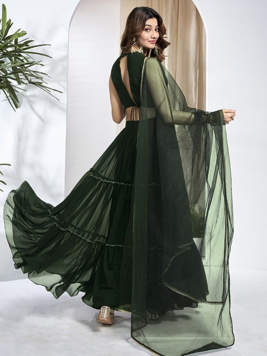 Floral Embroidered Semi-Stitched Lehenga With Unstitched Choli & Dupatta