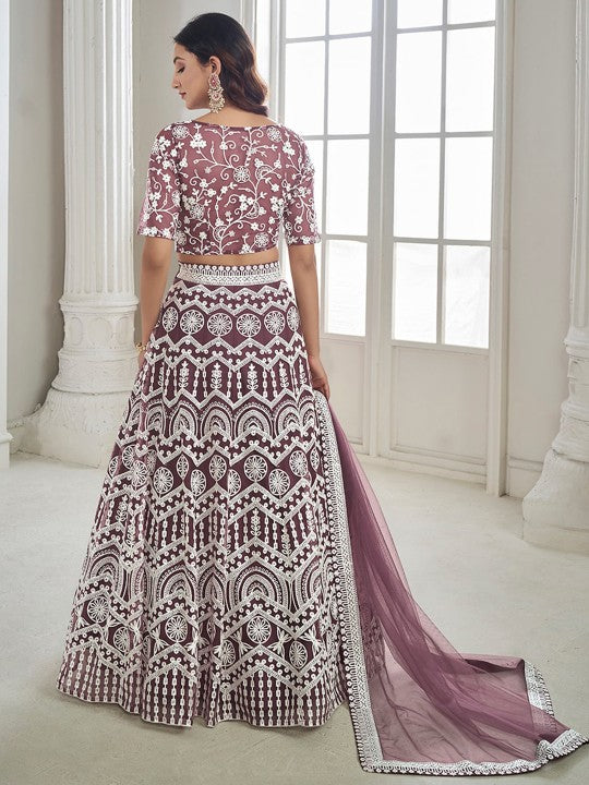 Embroidered Semi-Stitched Lehenga & Unstitched Blouse With Dupatta