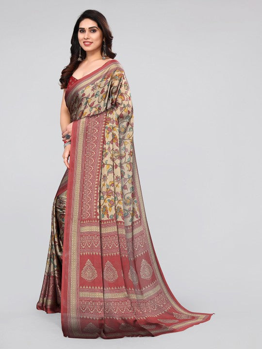 Floral Poly Chiffon Saree With Blouse Piece