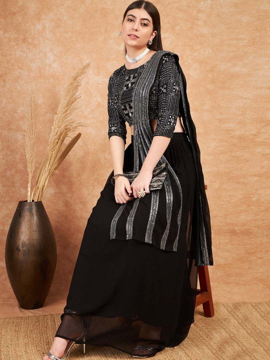 Sequence Embroidered Flared Lehenga Choli with Dupatta