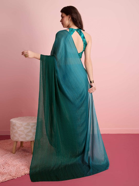 Ombre Zari Poly Chiffon Ready to Wear Saree