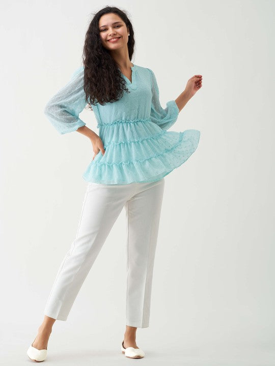 Self Design Mandarin Collar Layered Tiered Top