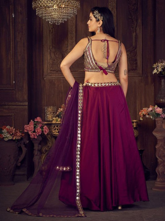 Embellished Thread Work Semi-Stitched Lehenga & Unstitched Blouse With Dupatta