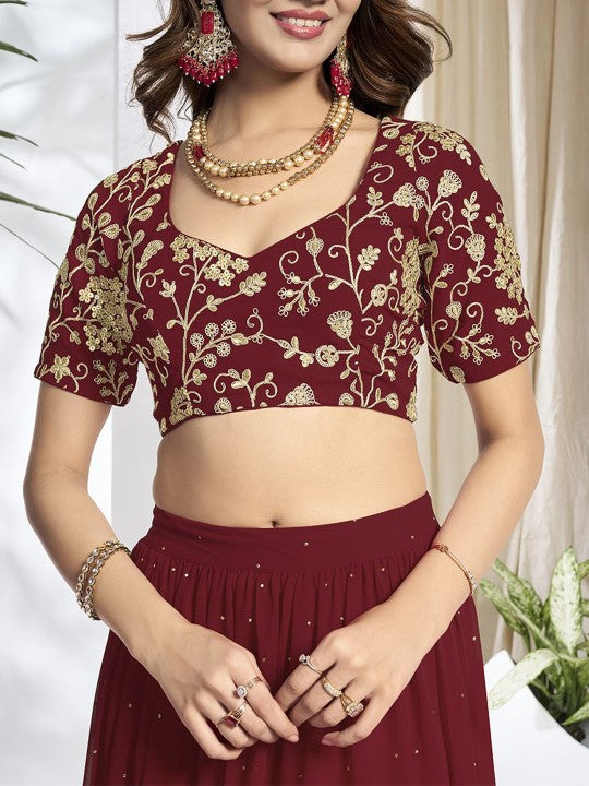 Embroidered Sequinned Semi-Stitched Lehenga & Unstitched Blouse With Dupatta
