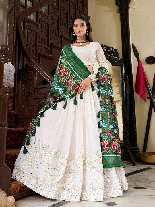 Embroidered Sequinned Semi-Stitched Lehenga & Unstitched Blouse With Dupatta