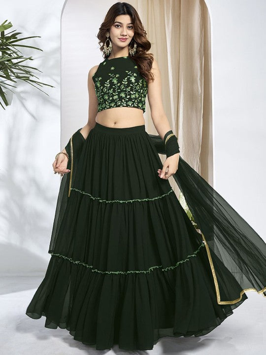 Floral Embroidered Semi-Stitched Lehenga With Unstitched Choli & Dupatta