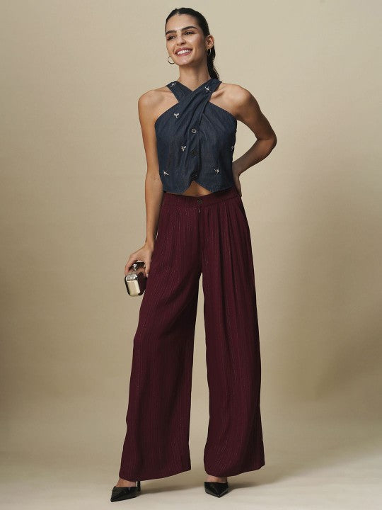 Embellished Halter Neck Cotton Top