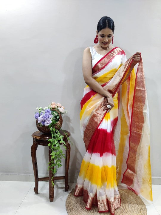 Tie and Dye Zari Organza Holi Saree