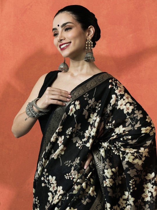 Floral Printed Saree With BlousePiece