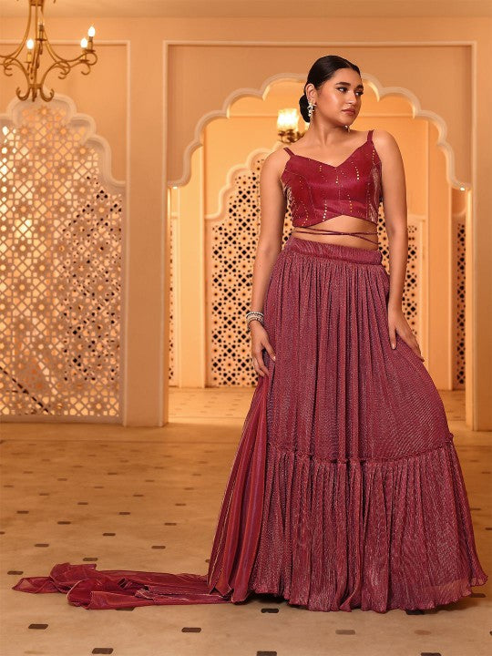 Embellished Sequinned Ready to Wear Lehenga & Unstitched Blouse With Dupatta